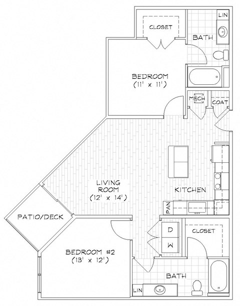 B5 971 Sq. Ft. Floor Plan at Piazza on West Pine, MO, 63108